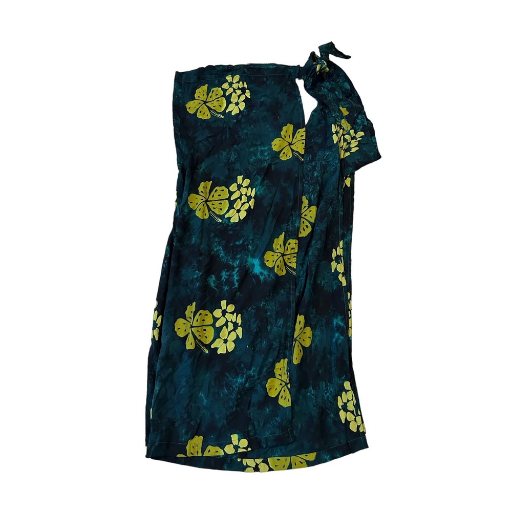 Hawaiian Floral Wrap Blue with Lime Green One Size Made in Hawaii